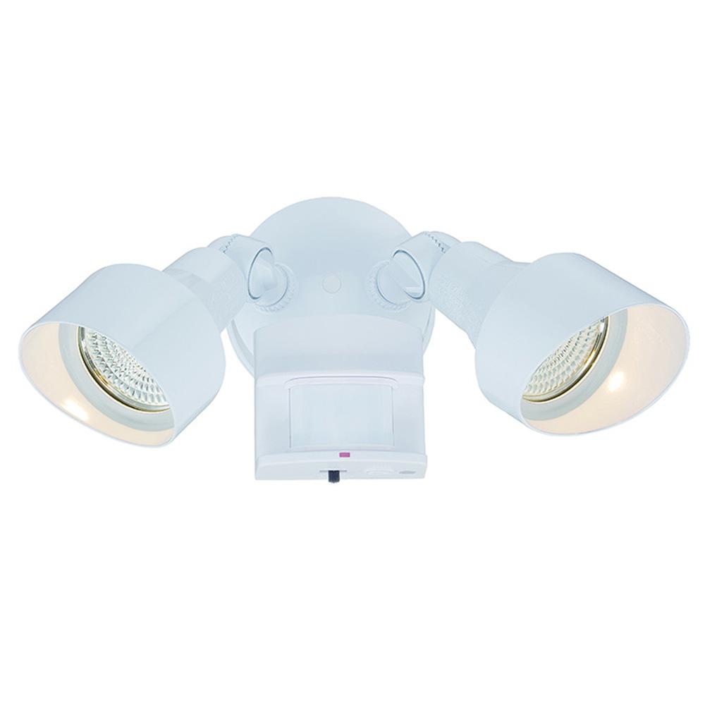 Motion Activated LED Floodlights Collection 2-Light Outdoor White Light Fixture