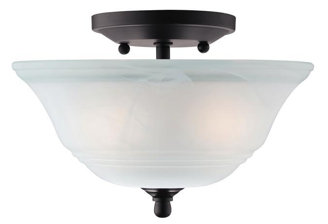 10 in. 2 Light Semi-Flush Oil Rubbed Bronze Finish White Alabaster Glass