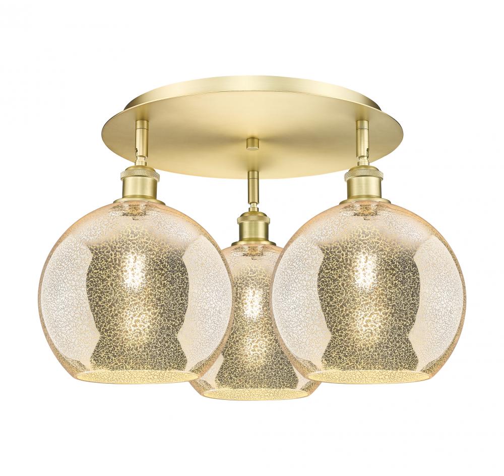 Athens - 3 Light - 22 inch - Satin Gold - Flush Mount