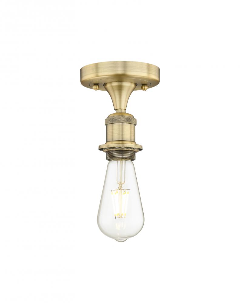 Bare Bulb - 1 Light - 2 inch - Brushed Brass - Semi-Flush Mount