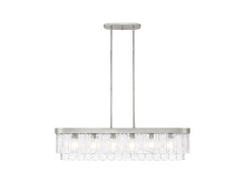 Golden 1768-LP PS-HWG - Ciara 6-Light Linear Pendant in Peruvian Silver with Hammered Water Glass