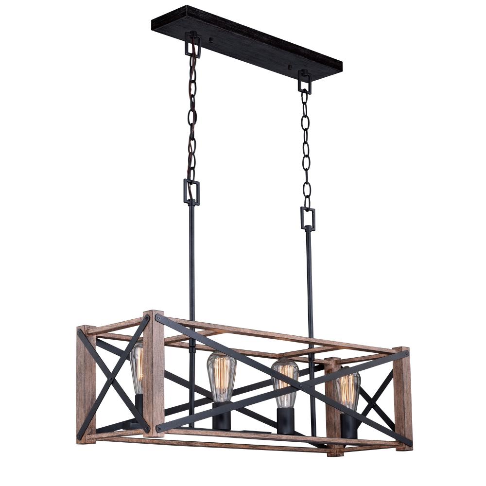 Colton 4L Island Linear Chandelier Rustic Oak and Noble Bronze