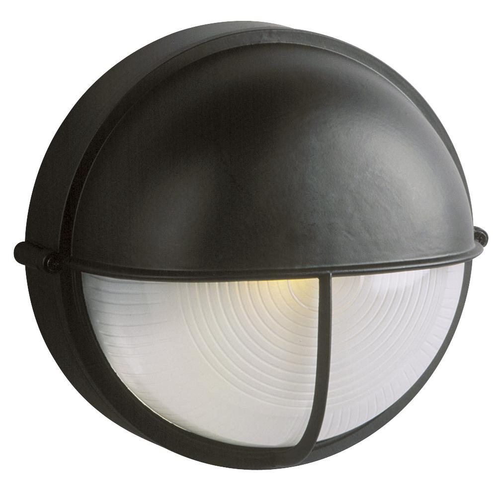 Cast Aluminum Marine Light with Hood - Black w/ Frosted Glass