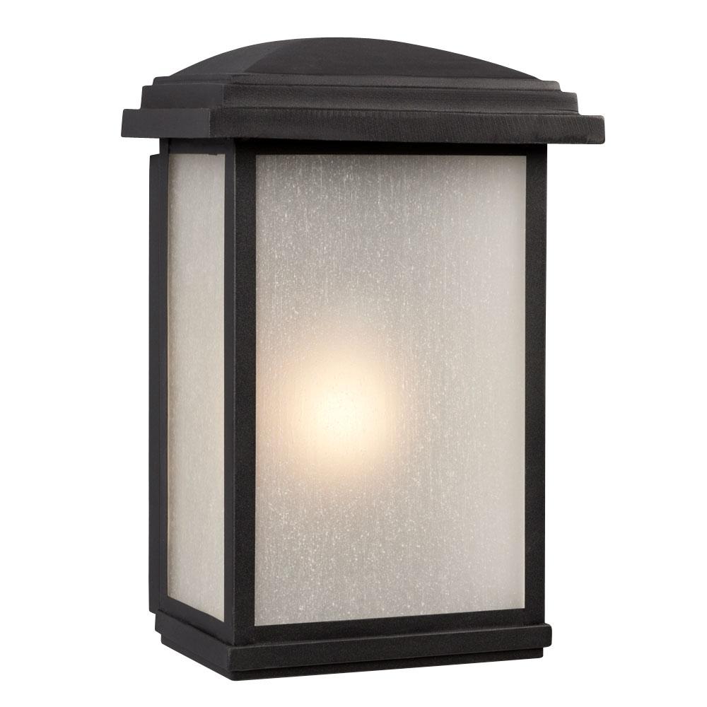 120-277V LED Outdoor Wall Mount Lantern - in Black Finish with Frosted Seeded Glass