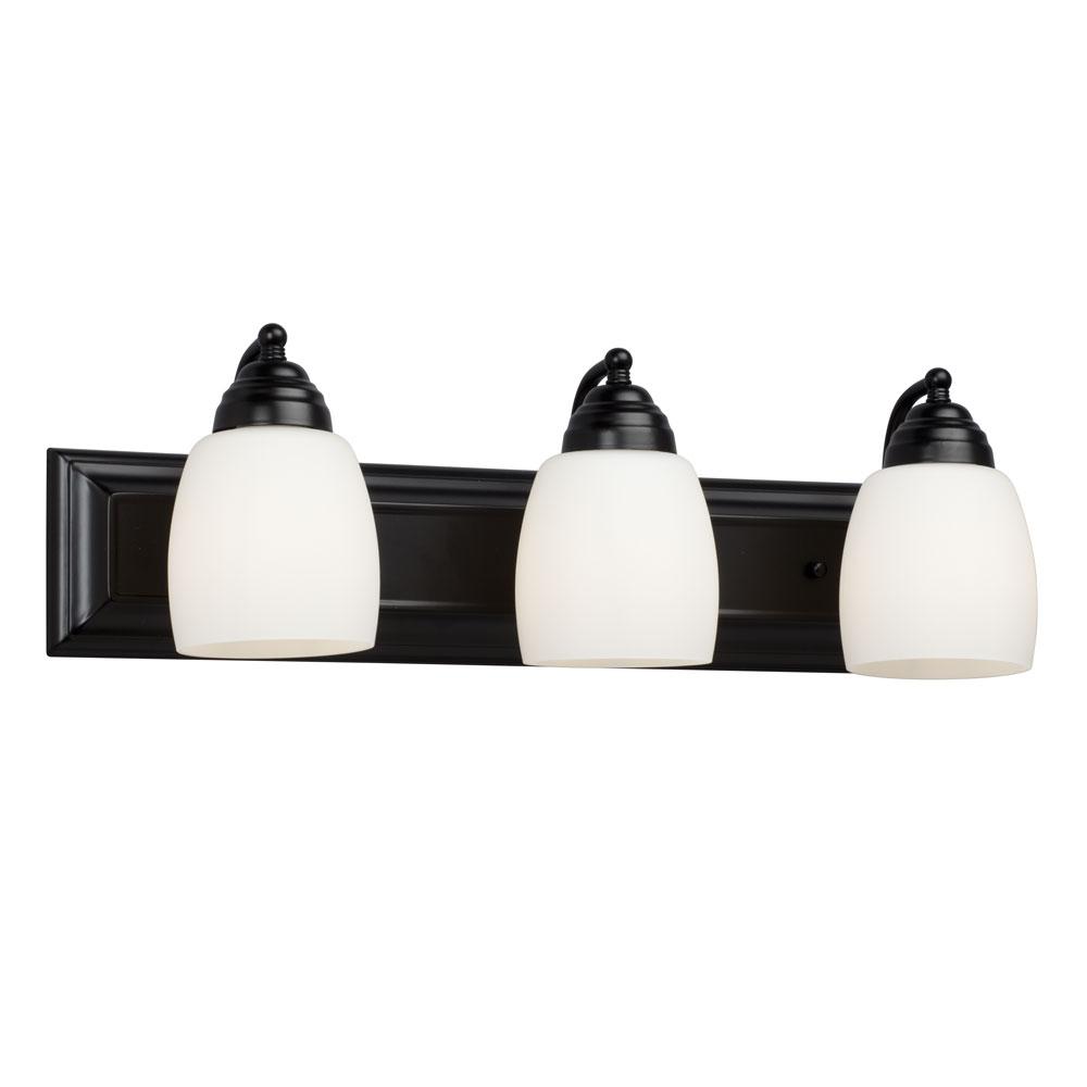 Three Light Vanity - Black w/ White Satin Glass