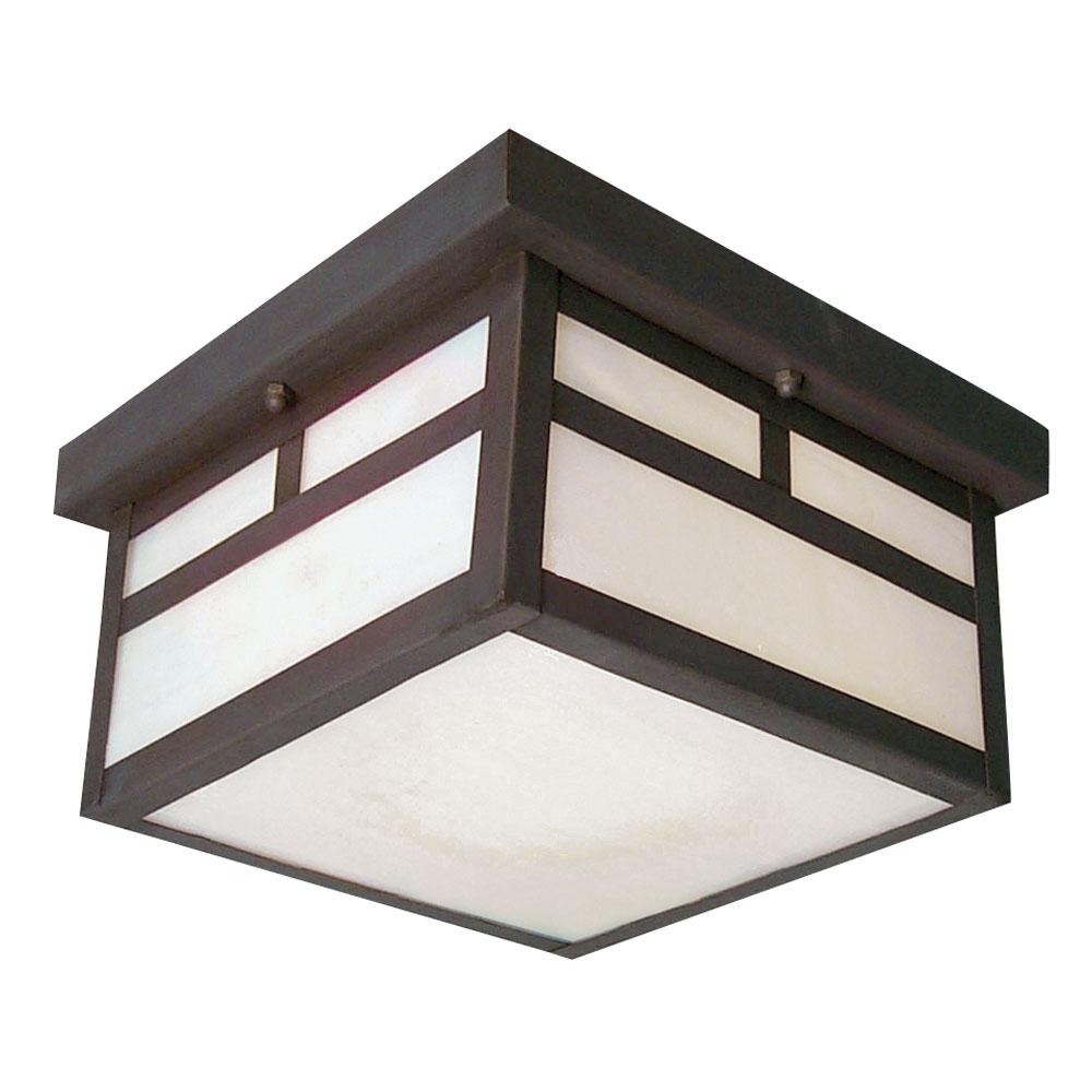 120-277V LED Outdoor Flush Mount Ceiling Fixture - in Old Bronze Finish with White Marbled Glass