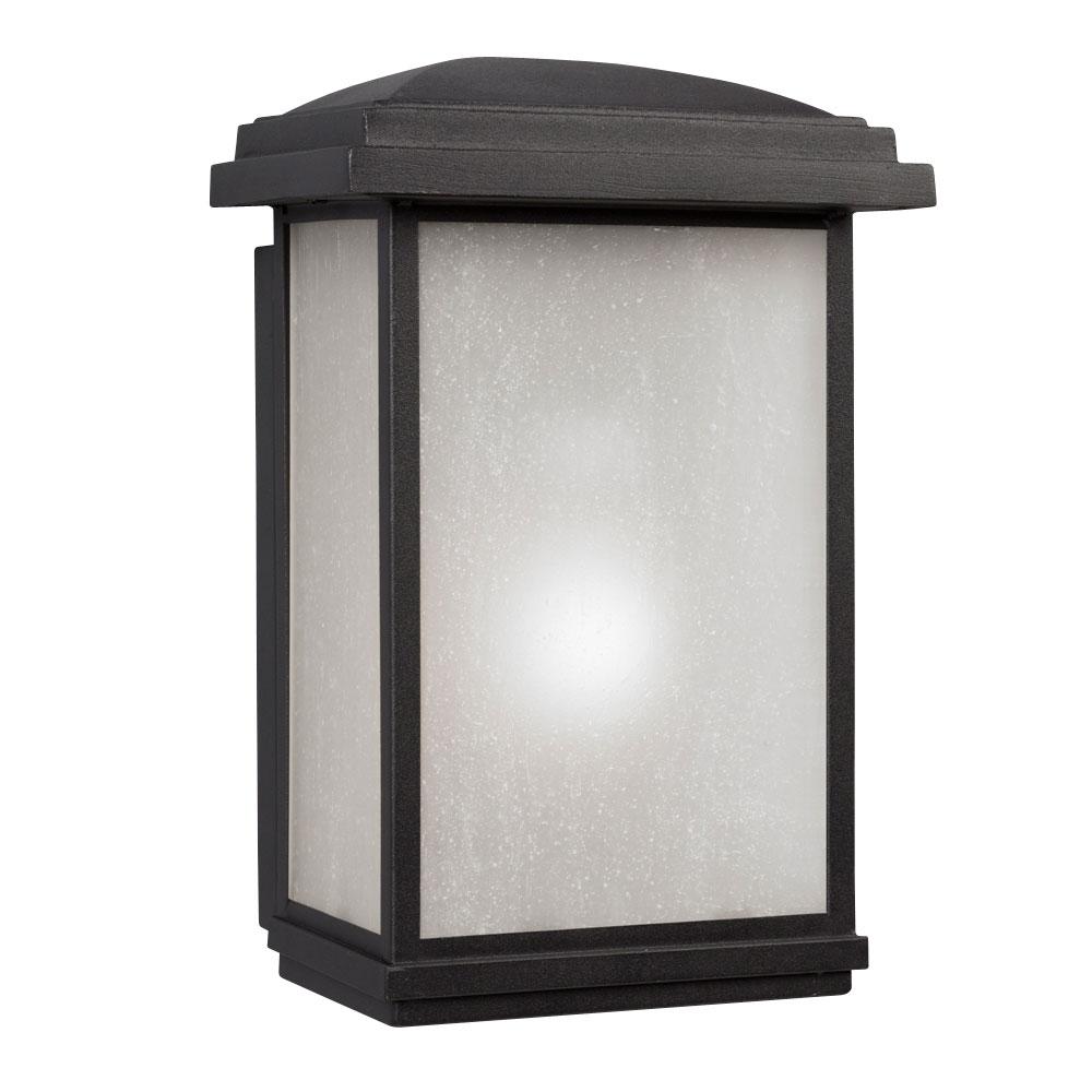 120-277V LED Outdoor Wall Mount Lantern - in Black Finish with Frosted Seeded Glass