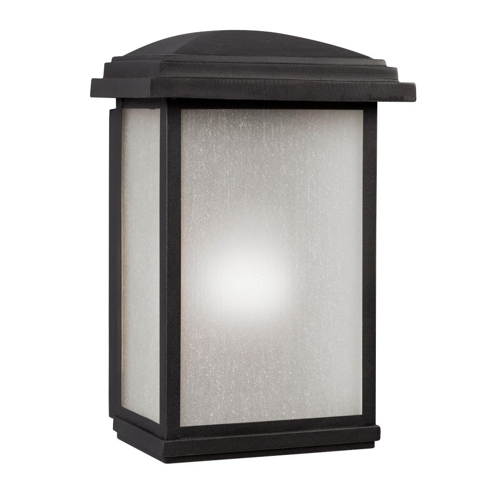 LED Outdoor Wall Mount Lantern - in Black Finish with Frosted Seeded Glass