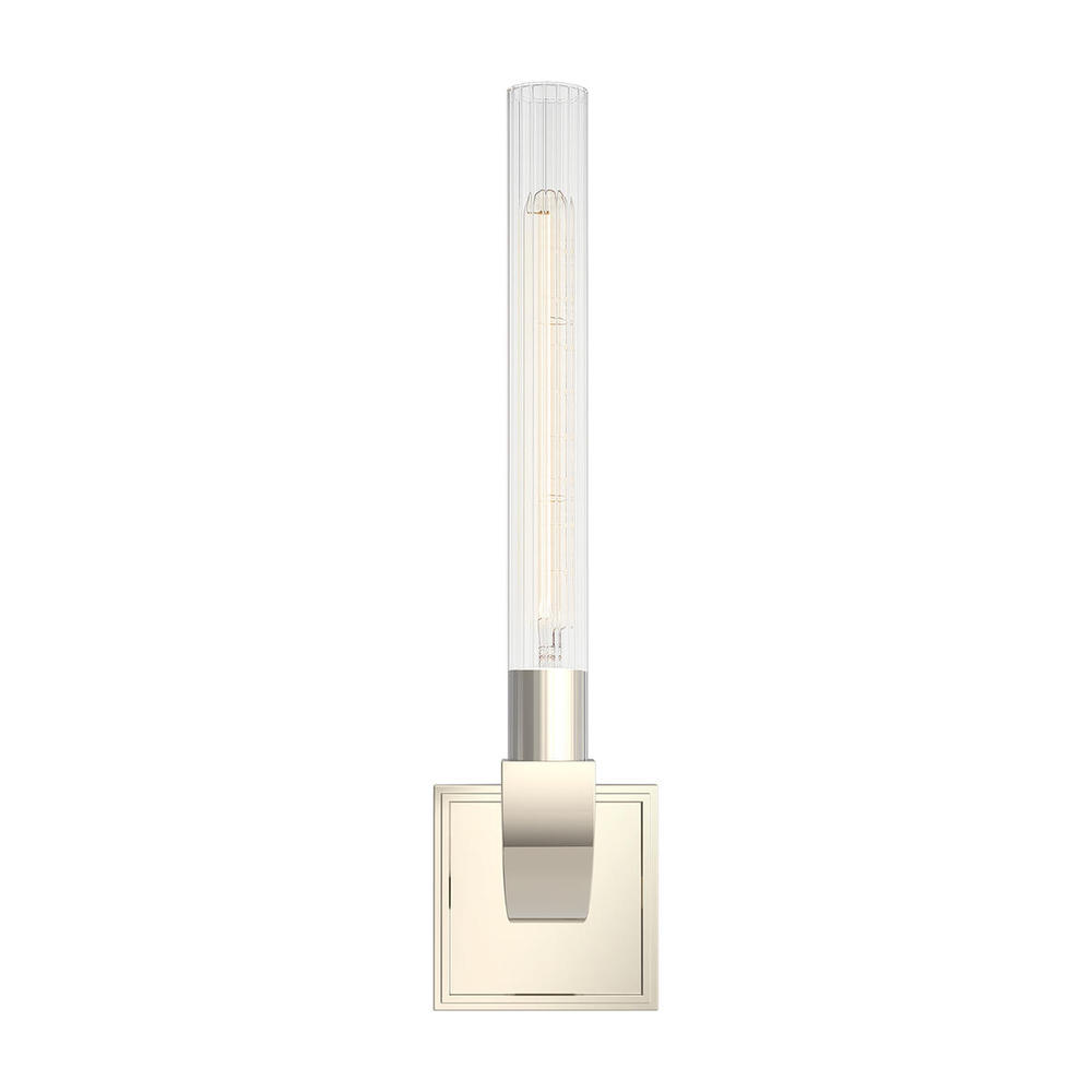 FLUTE 1 LIGHT WALL VANITY POLISHED NICKEL CLEAR RIBBED GLASS