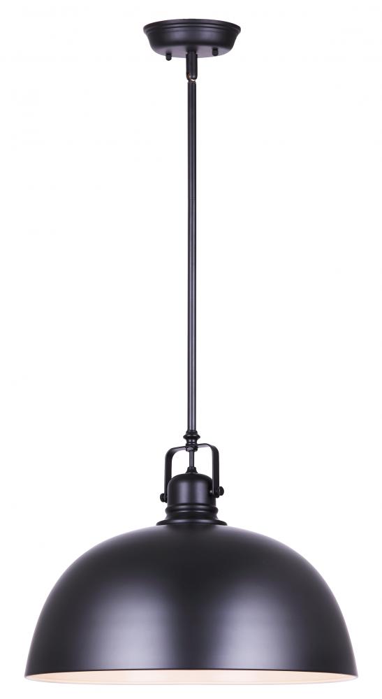Polo 1-Light Transitional Pendant Light Matte Black Finish, White Interior for Kitchen Island