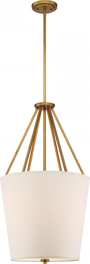 Seneca - 3 Light 17'' Pendant with Almond Mesh Fabric Shade - Natural Brass Finish