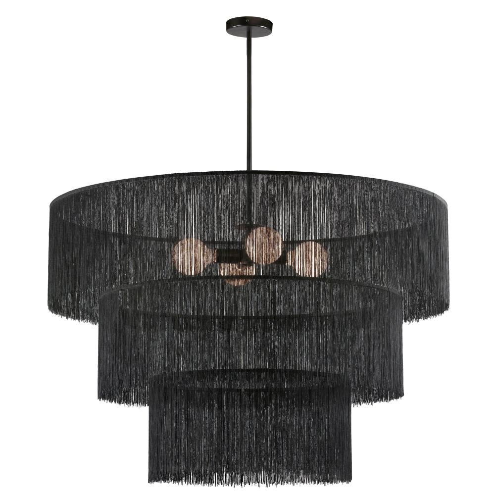4 Light Chandelier in Matte Black w/ Black Tassel Shades