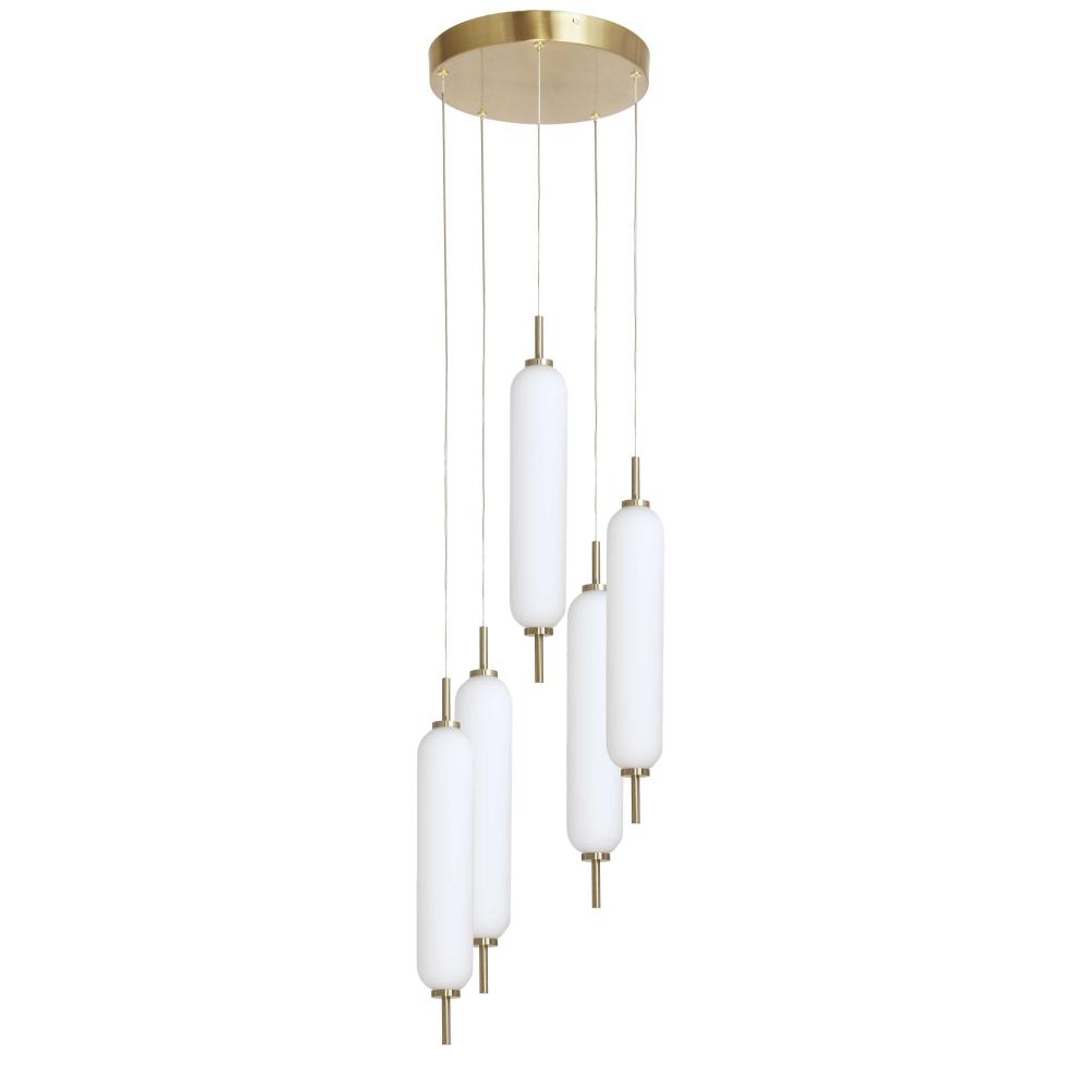 45W Aged Brass Multi Light Pendant w/ White Opal Glass