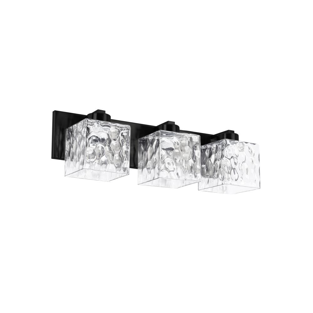 3 Light Vanity in Matte Black w/ Clear Water Glass