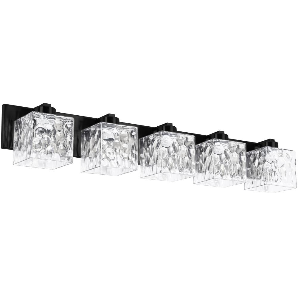 5 Light Vanity in Matte Black w/ Clear Water Glass